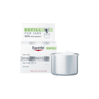 EUCERIN dieninis veido kremas HYALURON-FILLER +3x EFFECT sausai odai, SPF 15, papildymo pakuotė, 50 ml