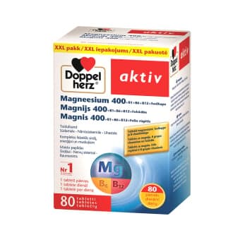 DOPPEL HERZ ACTIV MAGNESIUM 400 + FOLSAURE + B-KOMPLEX, 80 tablečių