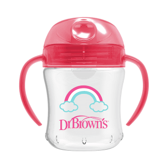DR. BROWN'S mokomoji gertuvė su rankenėlėmis, rožinė spalva, 6 + mėn., 180 ml