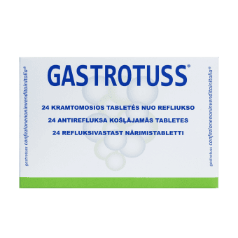 GASTROTUSS tabletės nuo refliukso, 24 kramtomosios tabletės