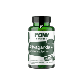 RAW POWDERS AŠVAGANDA SU JUODUOJU PIPIRU, 90 kapsulių