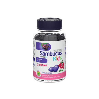 SAMBUCUS KIDS guminukai, aviečių skonio, 60 guminukų