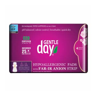 GENTLE DAY ekologiški higieniniai paketai su anijonų juostele FAR-IR ANION, 6 vnt.