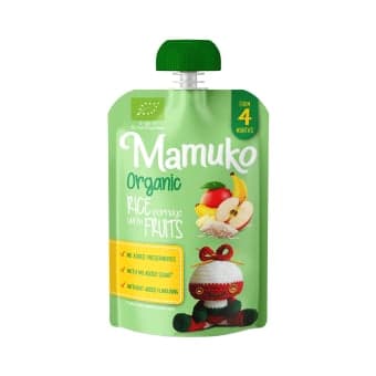 MAMUKO ekologiška ryžių su vaisiais tyrelė, nuo 4 mėn., LT-EKO-001, 100 g
