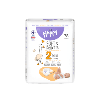 HAPPY sauskelnės MINI, 3–6 kg, bekvapės, 78 vnt.