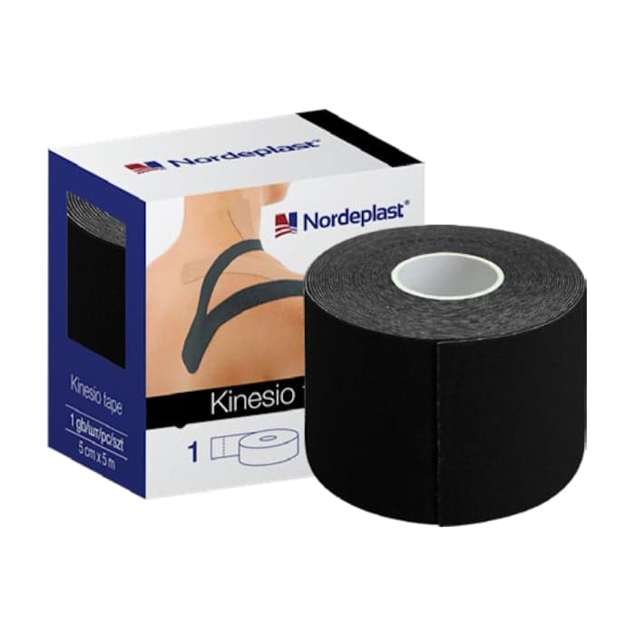NORDEPLAST kineziologijos juosta, juoda spalva, 5 cm x 5 m, 1 vnt.