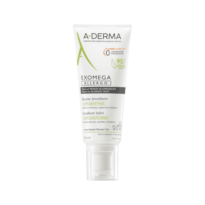 A-DERMA veido ir kūno balzamas-emolientas sterilioje pakuotėje sausai, alergiškai, atopinei odai EXOMEGA ALLERGO, 200 ml
