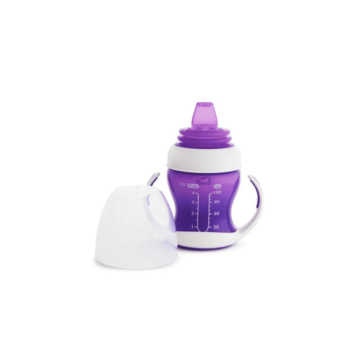 MUNCHKIN mokomoji gertuvė su rankenomis ir minkštu snapeliu GENTLE TRANSITION, violetinė spalva, 4 mėn.+, 118 ml, 1 vnt.-1