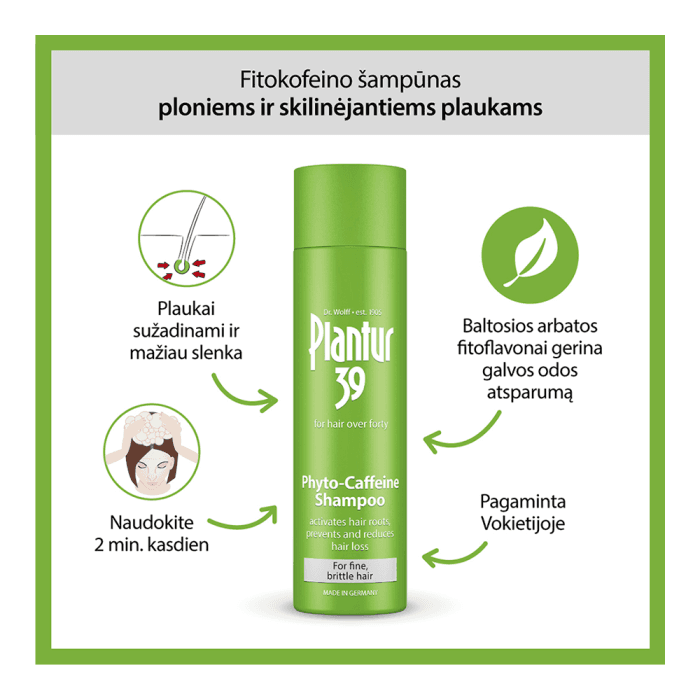 PLANTUR 39 šampūnas su kofeinu nuo plaukų slinkimo, 250 ml-1
