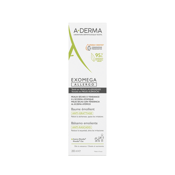 A-DERMA veido ir kūno balzamas-emolientas sterilioje pakuotėje sausai, alergiškai, atopinei odai EXOMEGA ALLERGO, 200 ml-1