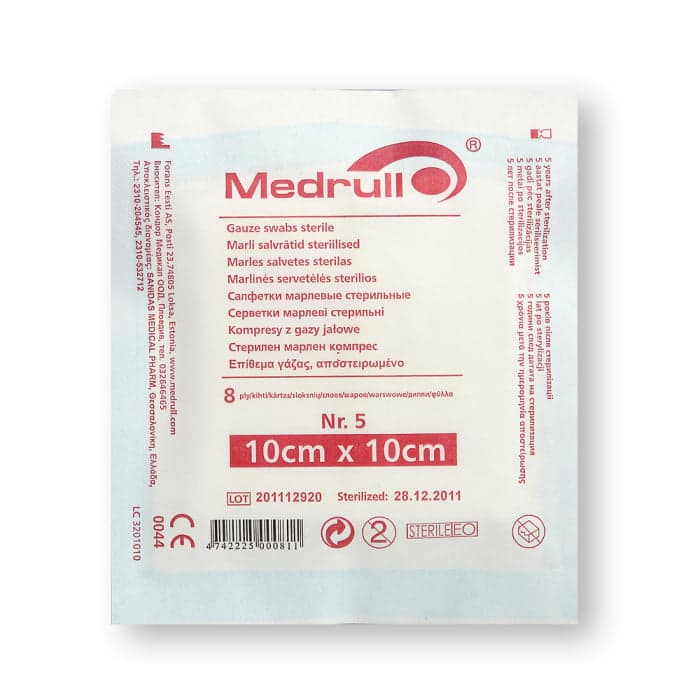 MEDRULL sterilios servetėlės, 8 sluoksnių, 10 cm x 10 cm, 5 vnt.-1