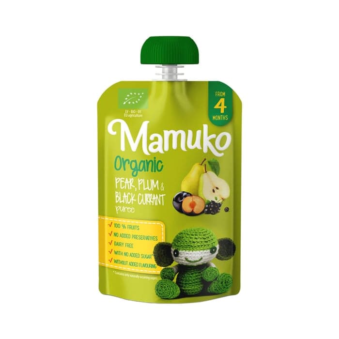 MAMUKO ekologiška kriaušių, slyvų ir juodųjų serbentų tyrelė, nuo 4 mėn., LT-EKO-001, 100 g