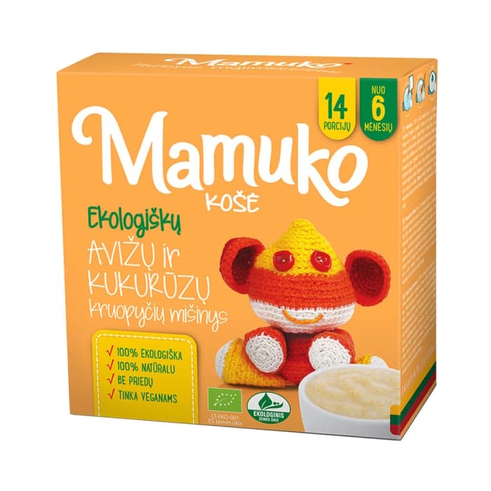 MAMUKO ekologiška avižų ir kukurūzų košė, nuo 6 mėn., LT-EKO-001, 240 g