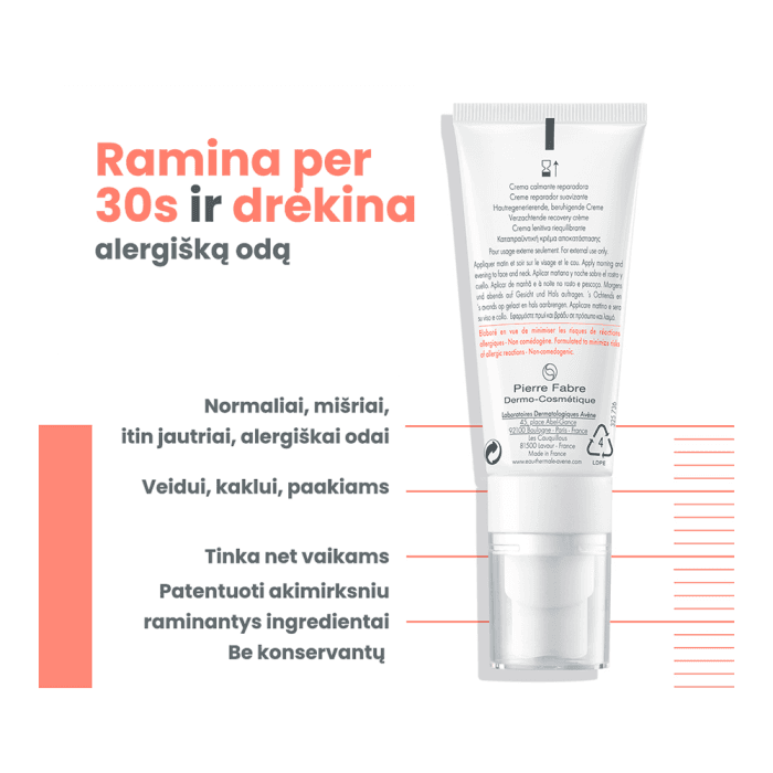 EAU THERMALE AVÈNE raminamasis kremas alergiškai odai TOLÉRANCE CONTROL, 40 ml-2