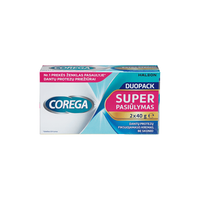 Corega Extra Strong Flavourless fiksuojantis kremas be skonio 2x40g, DuoPack, 80 g