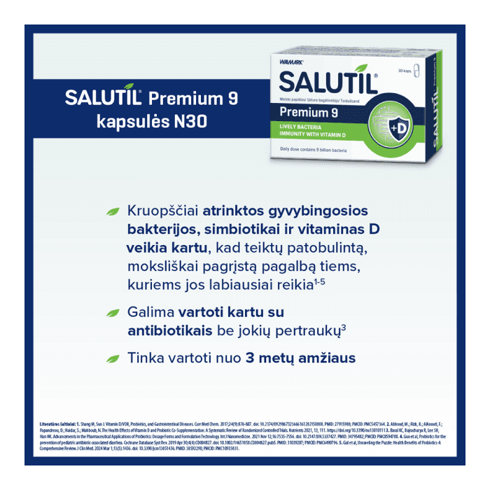 SALUTIL PREMIUM 9 (9 mlrd. Gyvybingųjų bakterijų), 30 kapsulių-1