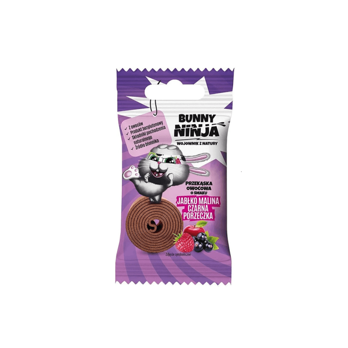 YUMYUM obuolių, aviečių ir juodųjų serbentų juostelė BUNNY NINJA, 15 g
