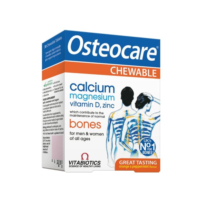 OSTEOCARE, apelsinų ir pipirmėčių skonio, 30 kramtomųjų tablečių