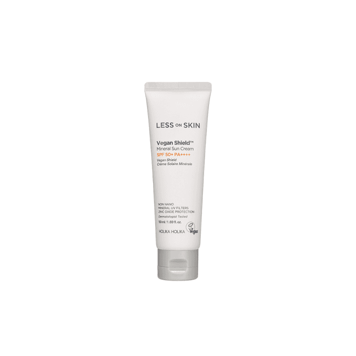 HOLIKA HOLIKA apsauginis kremas nuo saulės LESS ON SKIN VEGAN SHIELD MINERAL SUN CREAM, SPF 50+, 50 ml