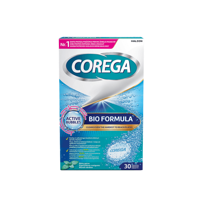 Corega Bio Formula protezų valymo tabletės N30, 30 vnt.