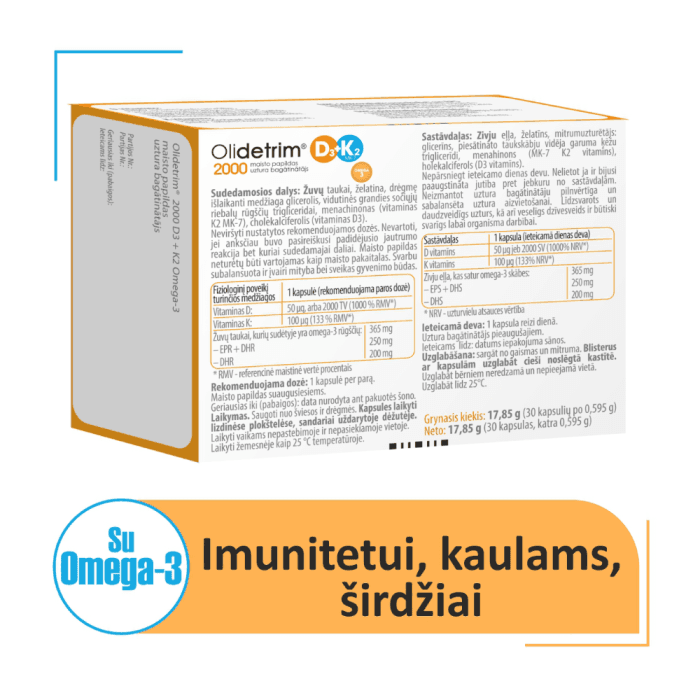 OLIDETRIM® 2000 D3+K2 OMEGA-3, 30 minkštų kapsulių-1