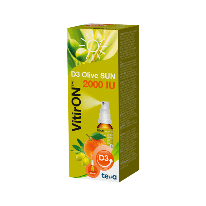 VITIRON D3 OLIVE SUN 2000 IU, apelsinų skonio, 10 ml