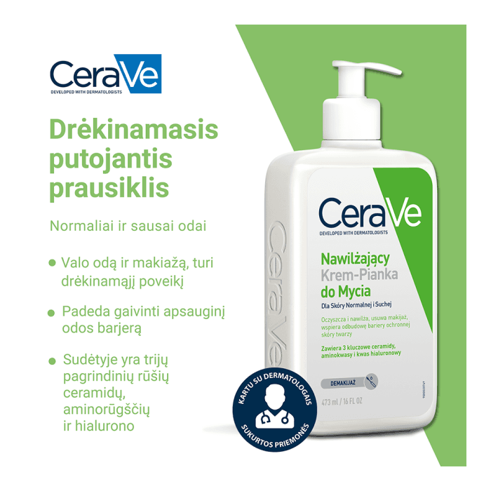 CERAVE kreminis putojantis prausiklis normaliai ir sausai veido odai, 473 ml-1