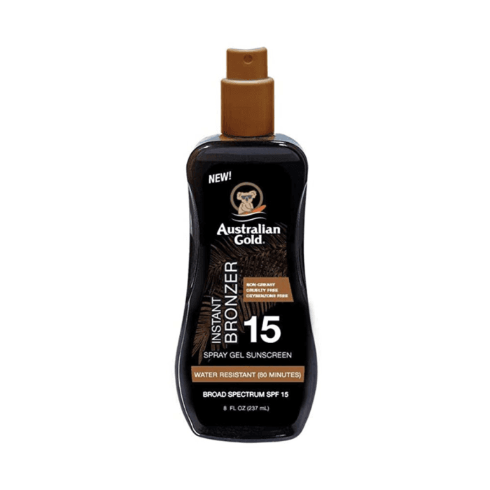 AUSTRALIAN GOLD apsauginis pienelis nuo saulės su bronzantais, SPF 15, 237 ml