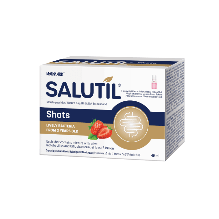 SALUTIL SHOTS (5 mlrd. Gyvybingųjų bakterijų), braškių skonio, 7 buteliukai
