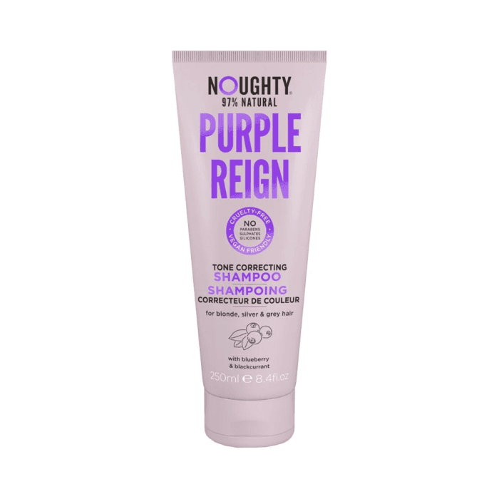 NOUGHTY geltonus plaukų atspalvius koreguojantis šampūnas su mėlynių ir juodųjų serbentų ekstraktais PURPLE REIGN, 250 ml