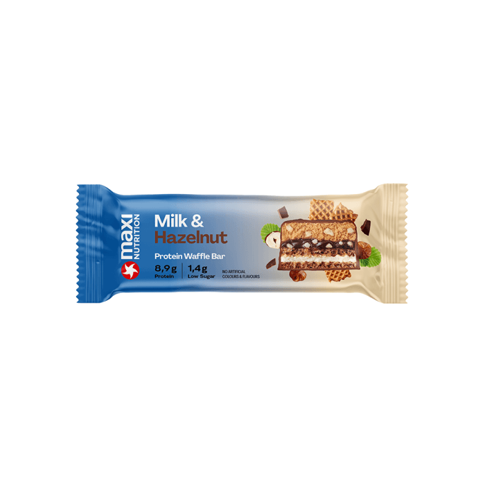Maxi Nutrition baltyminis vaflinis batonėlis su pieniniu šokoladu ir lazdynų riešutais, 40 g