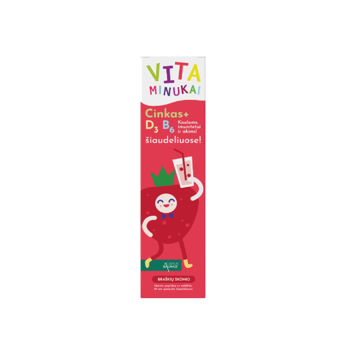 VITAMINUKAI su cinku, vit. D ir B6 šiaudeliuose, ACORUS BALANCE , braškių skonio, 10 vnt., 10 vnt.-1