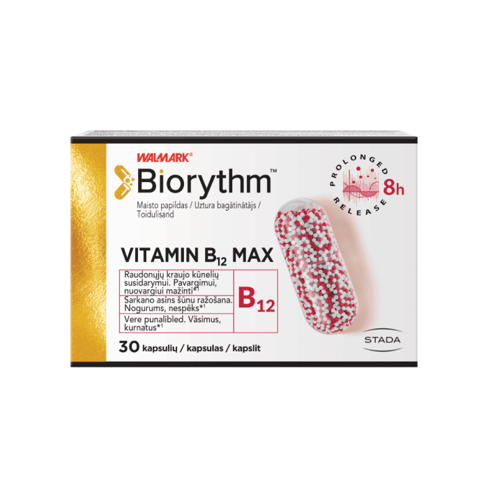 BIORYTHM VITAMIN B12 MAX  (prailginto veikimo vitaminas B12), 30 kapsulių