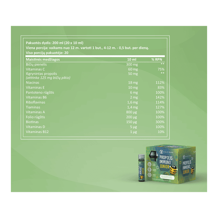 SAPIENS, Propolis Immuno Junior, 20 buteliukų-2