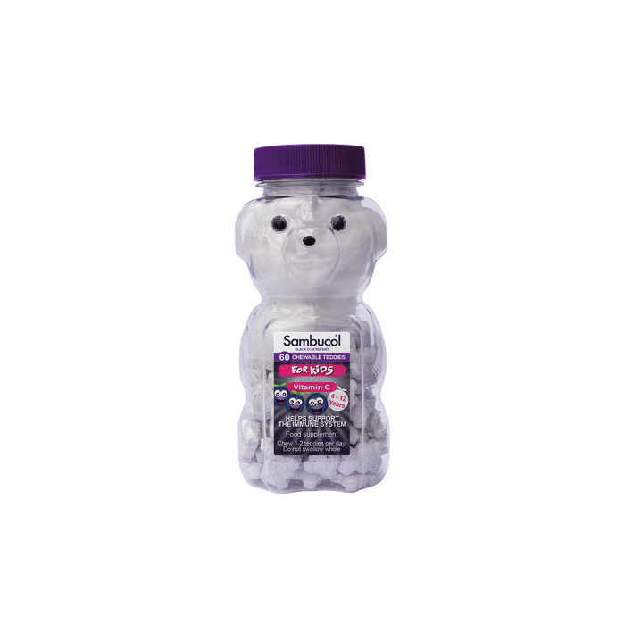 Sambucol Chewable Teddies For Kids šeivamedžio meškiukai, 60 kramtomosios tabletės