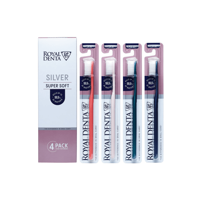 ROYAL DENTA ypač minkšti dantų šepetėliai su sidabru SILVER SUPER SOFT, 4 vnt.