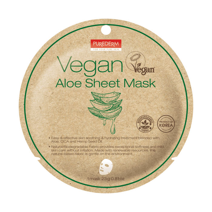 PUREDERM veganiška lakštinė kaukė su alaviju, 23 g