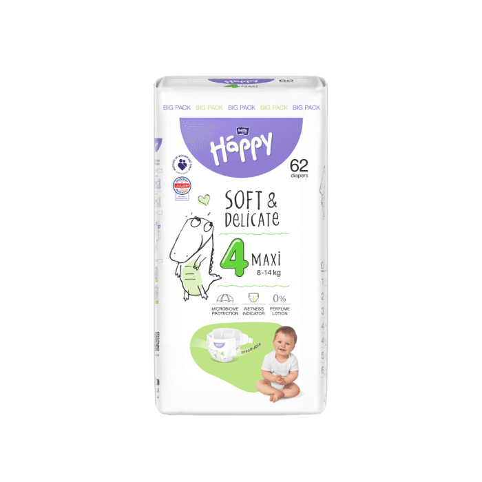HAPPY sauskelnės MAXI, 8–14 kg, bekvapės, 62 vnt.