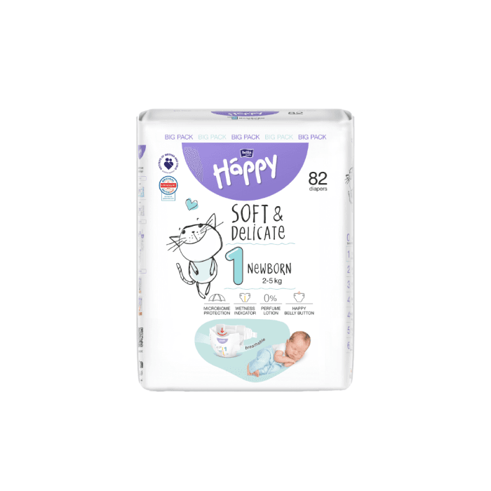 HAPPY sauskelnės NEWBORN, 2–5 kg, bekvapės, 82 vnt.