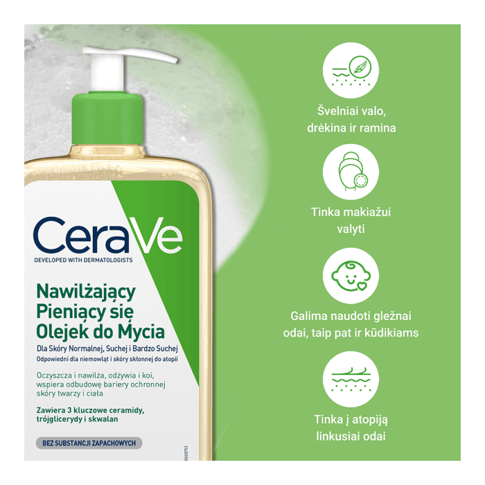 CERAVE drėkinamasis, putojantis prausiamasis aliejus, 473 ml-2