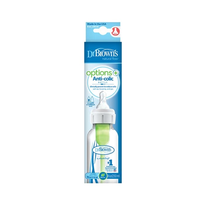 DR. BROWN'S buteliukas siauru kakleliu OPTIONS+, 1 vnt., 250 ml+žindukas, 0–3 mėn., 1 vnt., + valymo šepetėlis, 1 vnt.-1