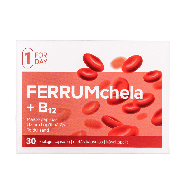 FORDAY FERRUMCHELA + B12, 30 kietųjų kapsulių-1