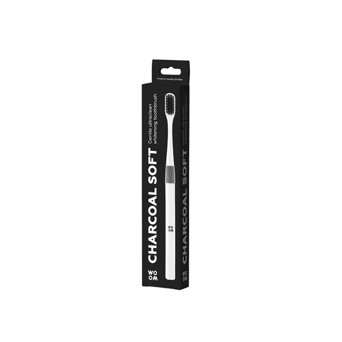 WOOM minkštas dantų šepetėlis su aktyvinta anglimi CHARCOAL SOFT, 1 vnt.
