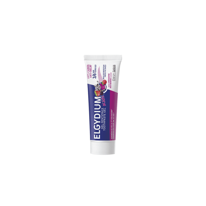 ELGYDIUM dantų pasta gelis vaikams KIDS Red Berries ėduonies kontrolei, uogų skonio, 3-6 m., 50 ml-2