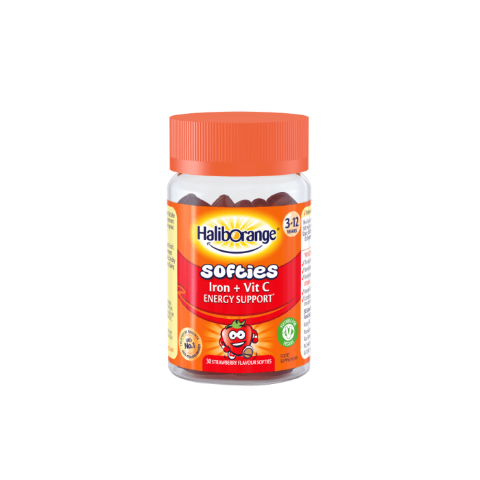 HALIBORANGE IRON & VITAMIN C SOFTIES STRAWBERRY, 3–12 m. braškių skonio, 30 guminukų-1