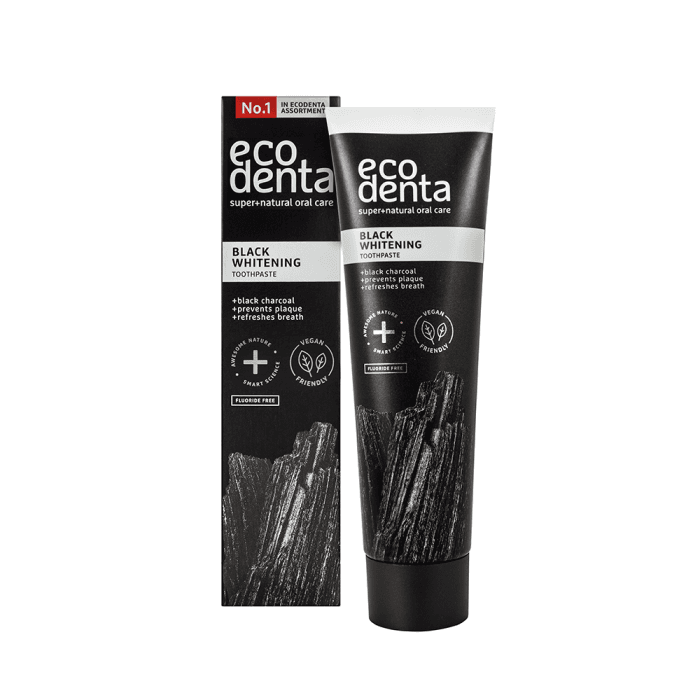 ECODENTA juoda balinamoji dantų pasta su juodąja anglimi ir Teavigo, 100 ml