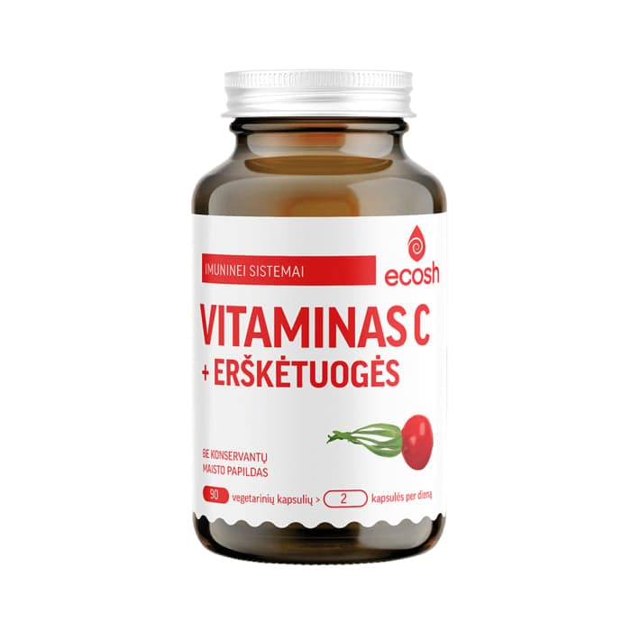 ECOSH Vitaminas C su erškėtuogėmis, 90 kapsulių