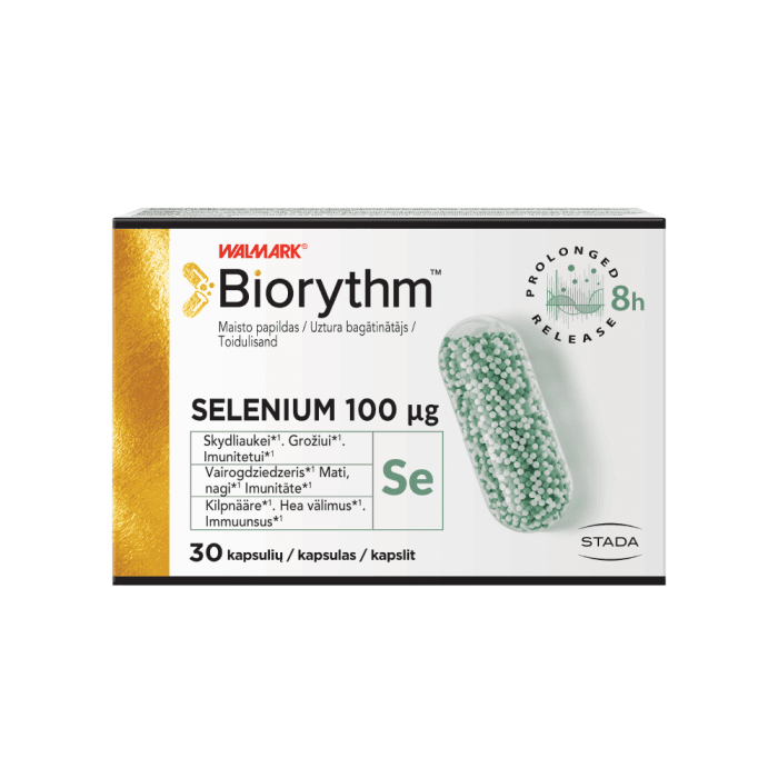 BIORYTHM SELENIUM (prailginto veikimo selenas), 100 µG, 30 kapsulių