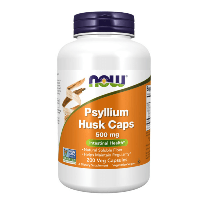 NOW Psyllium Husk 500mg, 200 kapsulių