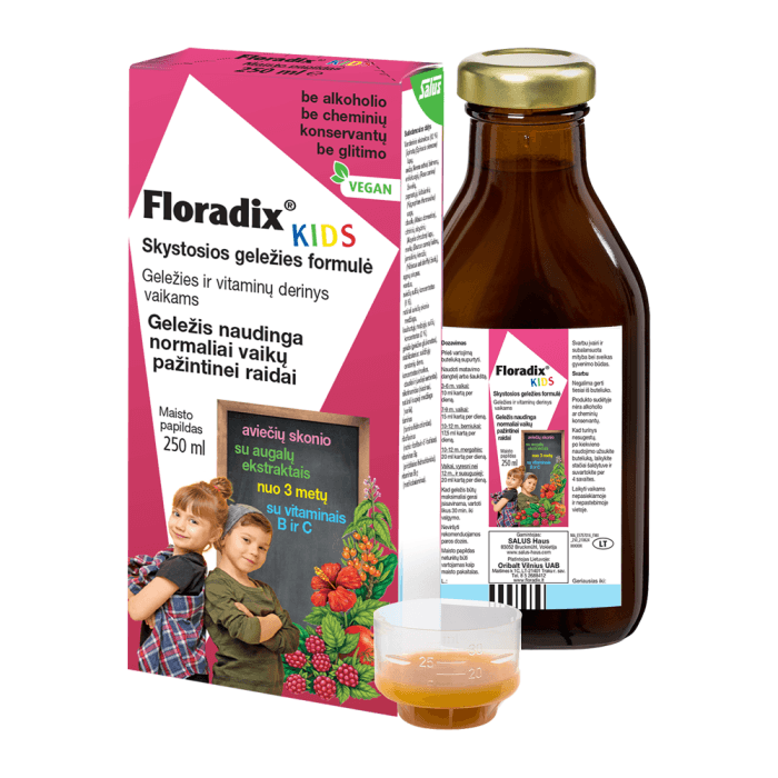 FLORADIX geležies ir vitaminų derinys vaikams, nuo 3 m., 250 ml+matavimo indelis-1